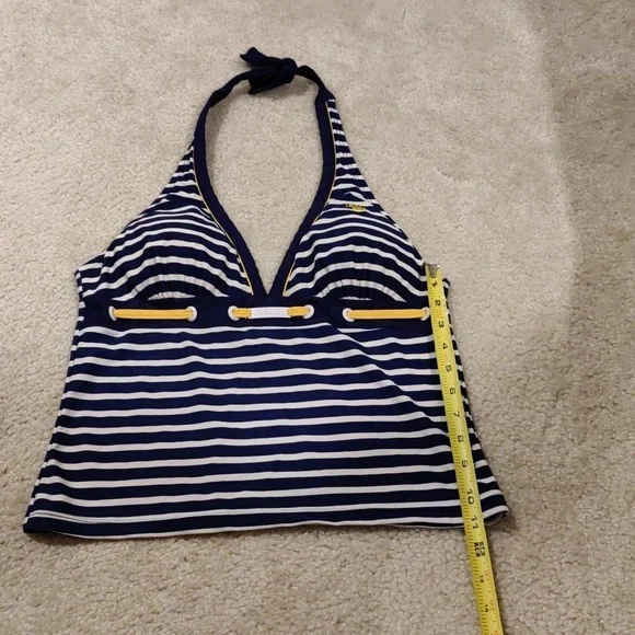 Us Polo Navy & White Striped Halter Tankini Swim Top Yellow Trim Sz m - Picture 7 of 7